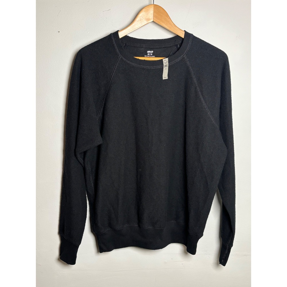 Aerie Waffle Knit Raglan Pullover Cozy Layering Lounge Black XS